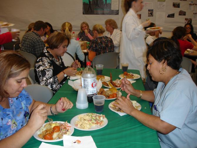 Staff enjoying Thanksgiving Day lunch