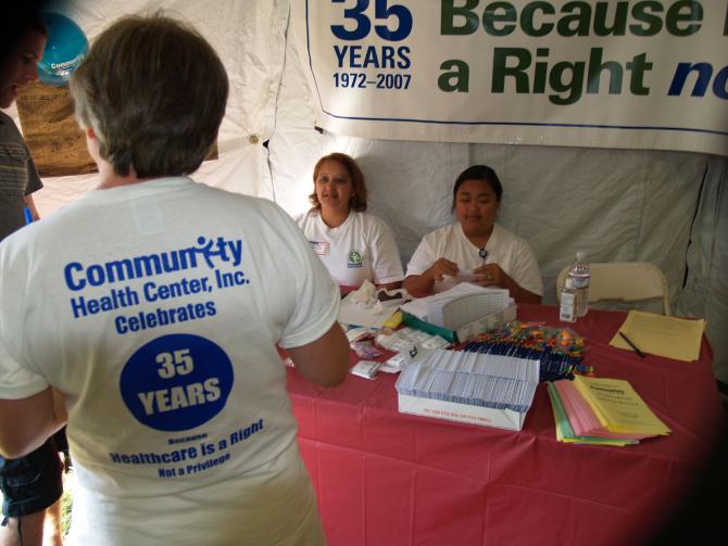 The education booth generates interest