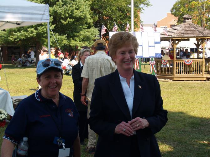 Two women on the lawn during the health fair