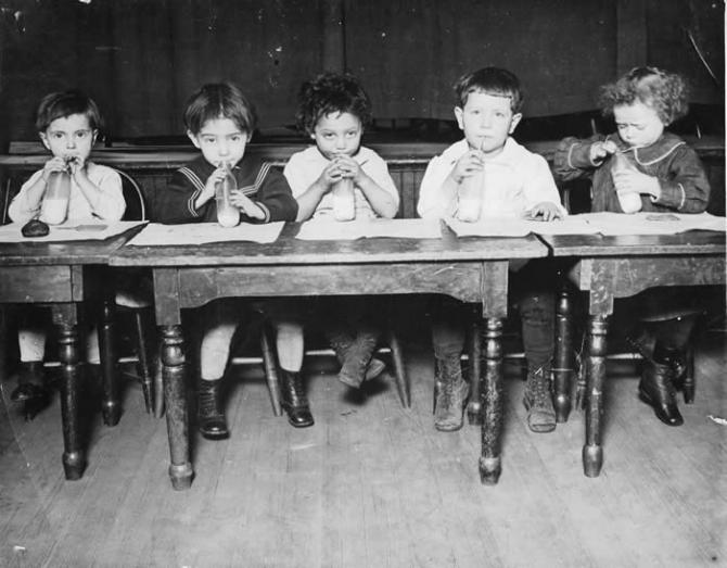 Children Enjoying Milk in 1914