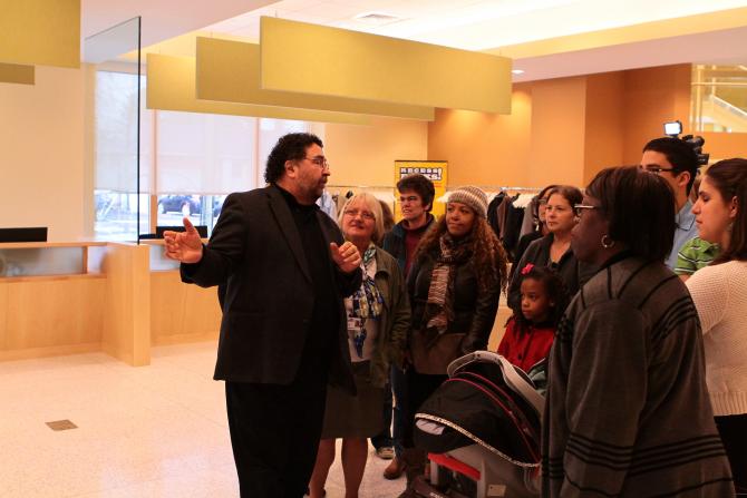 Visitors enjoy a tour around the new building.