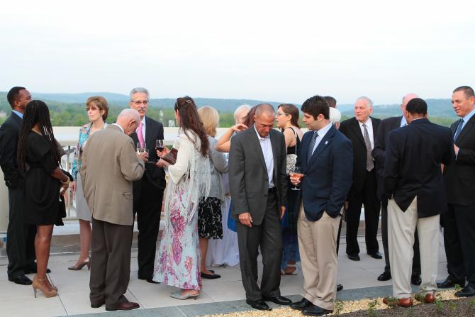 Guests enjoy the rooftop garden