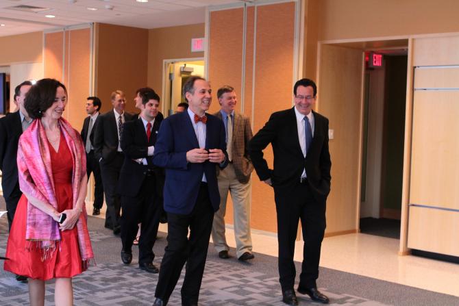 Mark and Margaret lead a tour of the new building