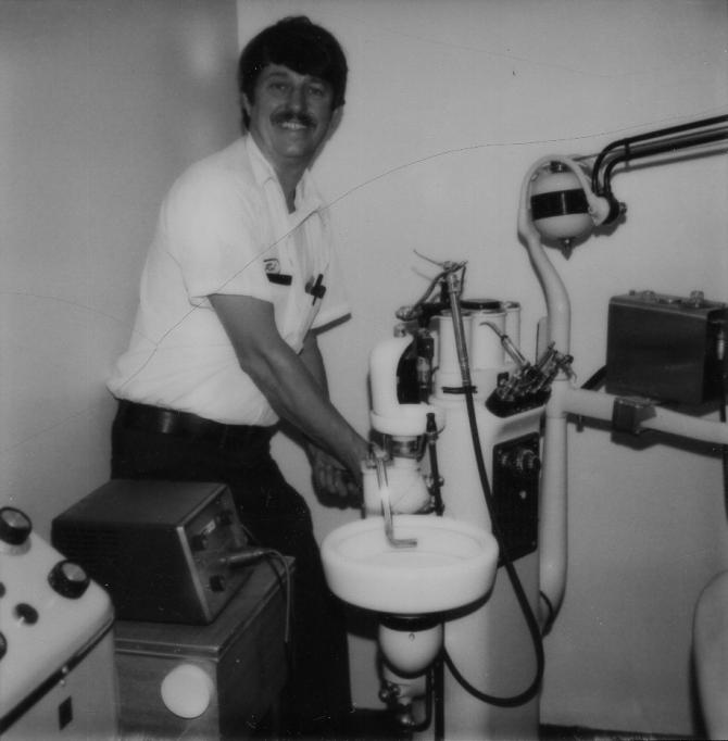 Dental maintenance is performed on an exam room